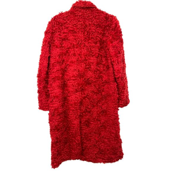 New $895 The Gigi Red Faux Fur Teddy Coat Leather Button Size 44 US 10 - Picture 2 of 8